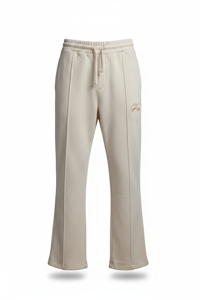 Beige wide leg trackpants