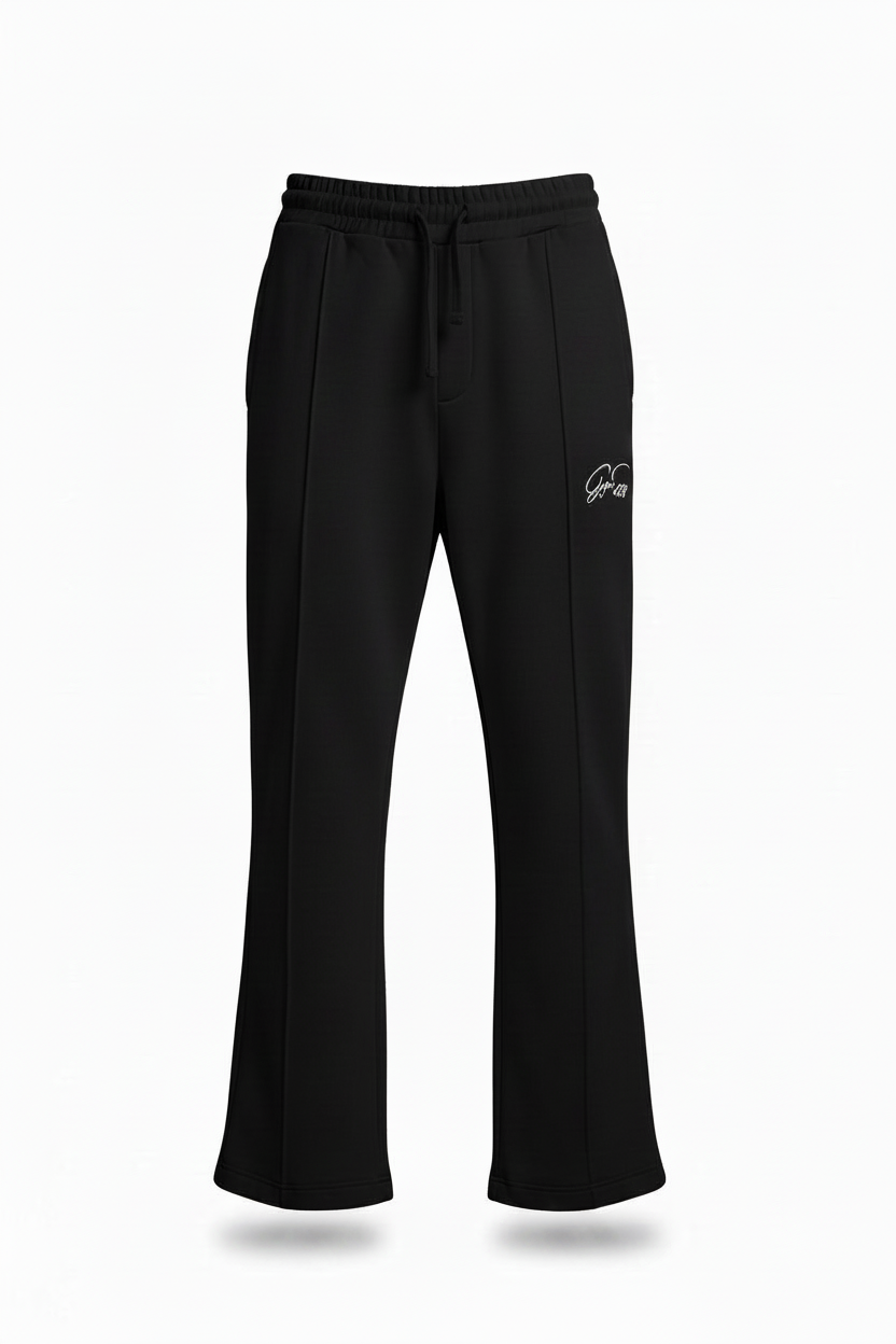 Black wide leg track pants