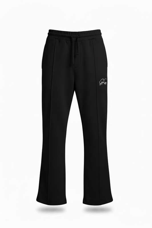 Black wide leg track pants